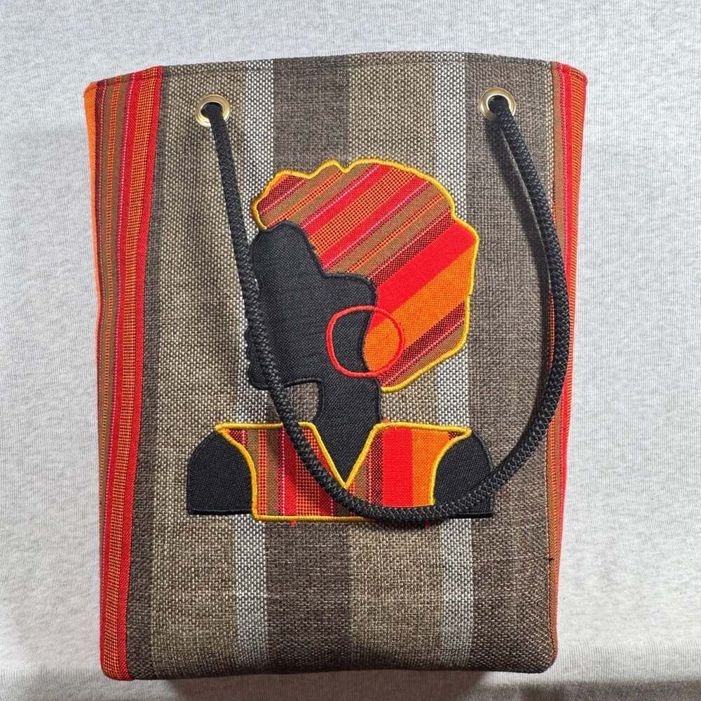 Handmade Nicaraguan Woven Print Tote Bag Woman Silhouette Woven Fabric